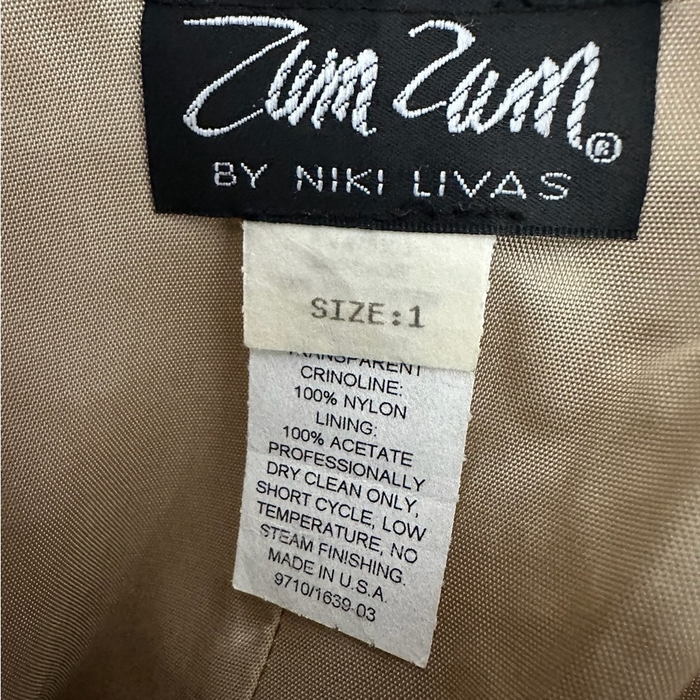 Zum Zum by Niki Livas Strapless Brocade Party Dress Champagne Y2K Size 1 Juniors - Picture 5 of 10